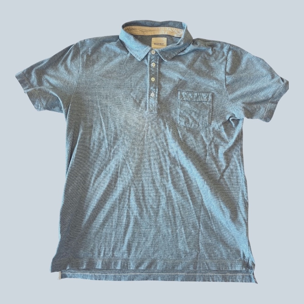 Billy Reid Slub Cotton Polo – XL (Blue/White Fine Pinstripes)